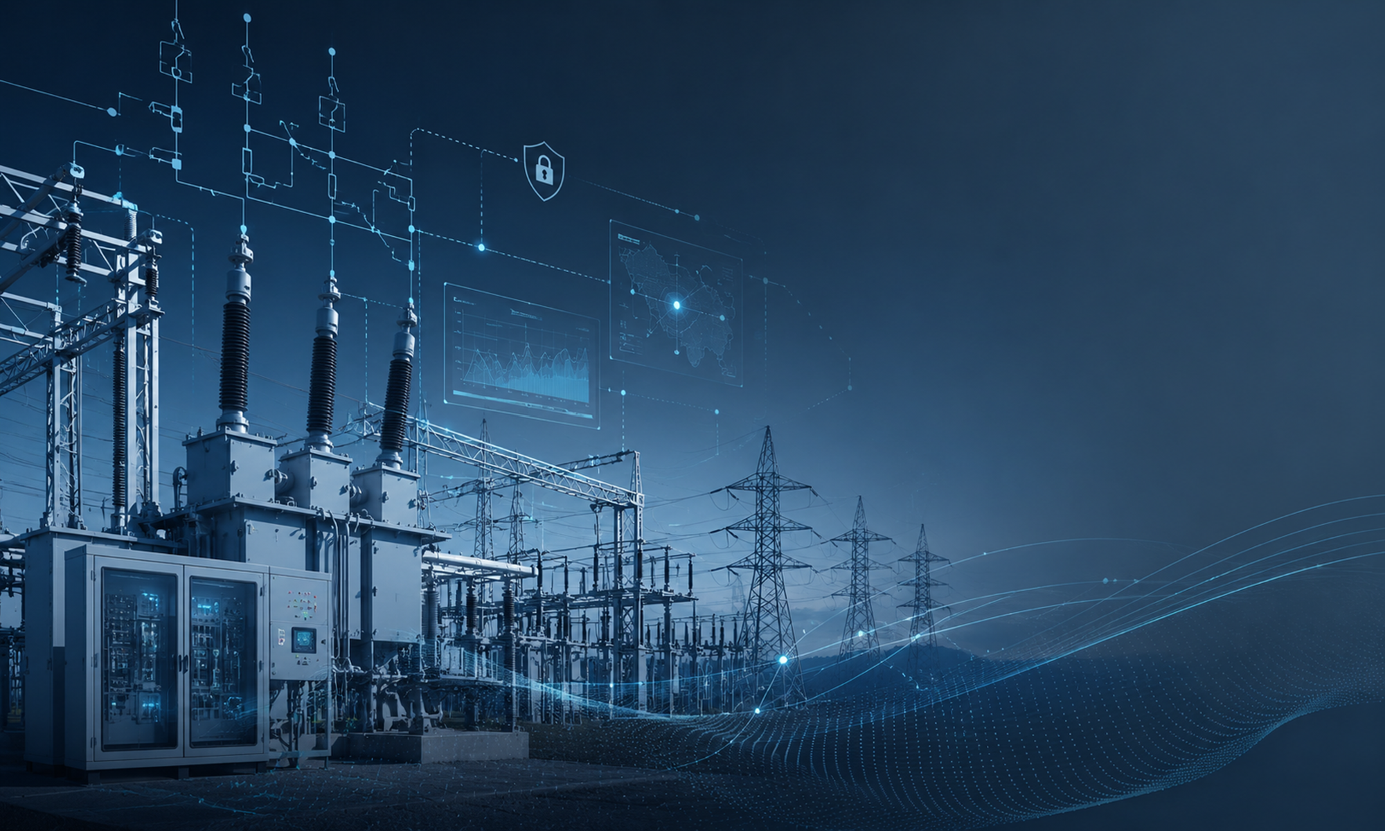 Infrastructure électrique HTA/HTB avec supervision SCADA, contrôle-commande, téléconduite et cybersécurité OT.